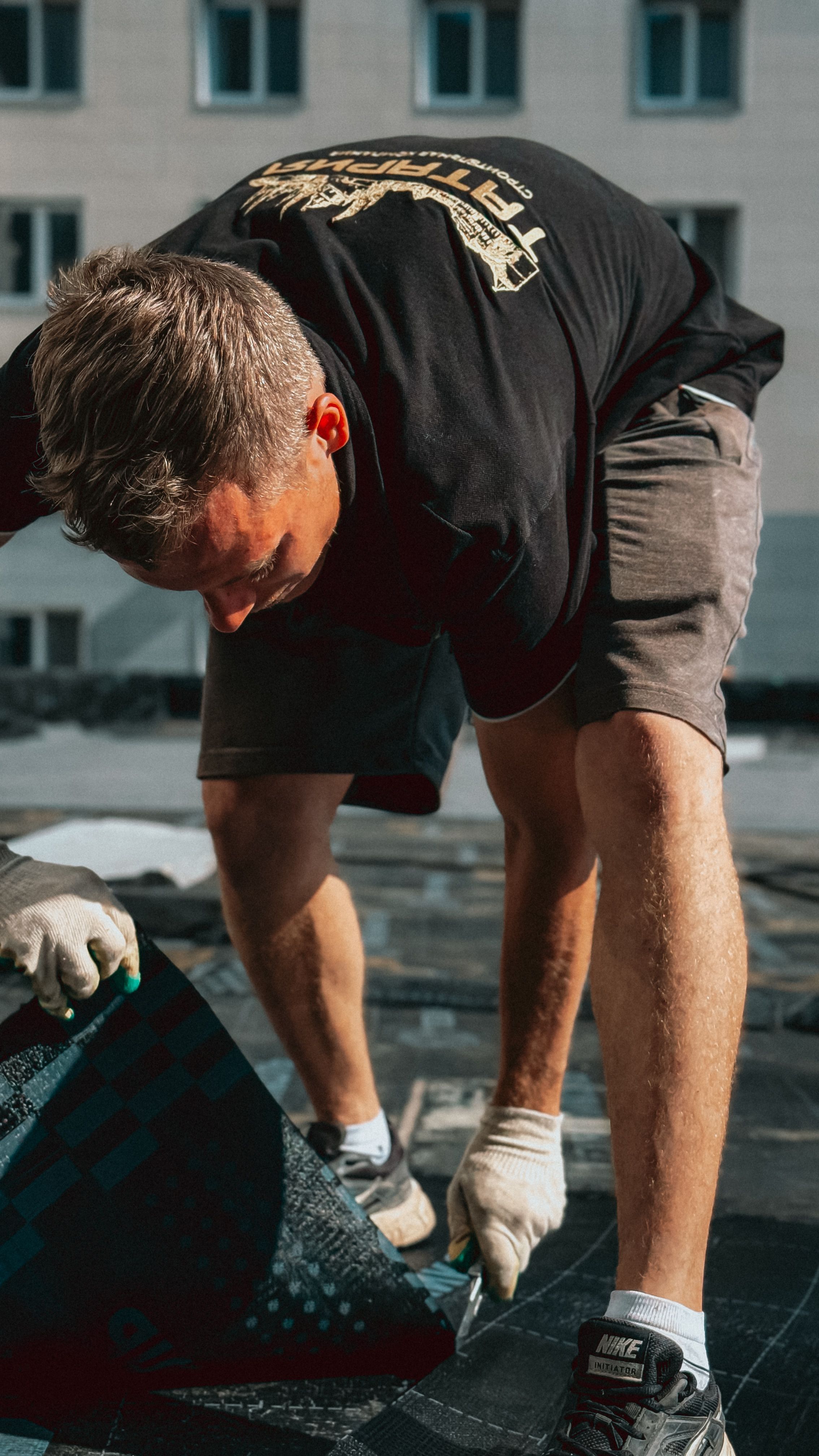 Professional roofing work on a building
